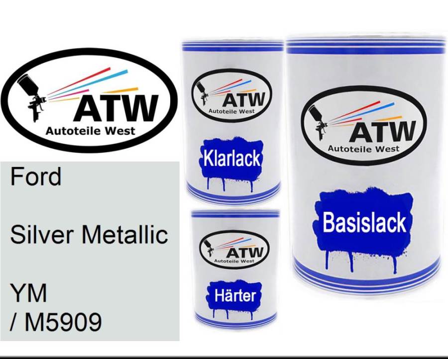 Ford, Silver Metallic, YM / M5909: 500ml Lackdose + 500ml Klarlack + 250ml Härter - Set, von ATW Autoteile West.